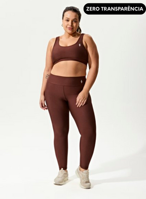 Conjunto Legging Blackout +Top Decote U Marrom Avelã