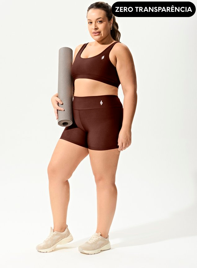 Conjunto Short Blackout +Top Decote U Marrom Avelã