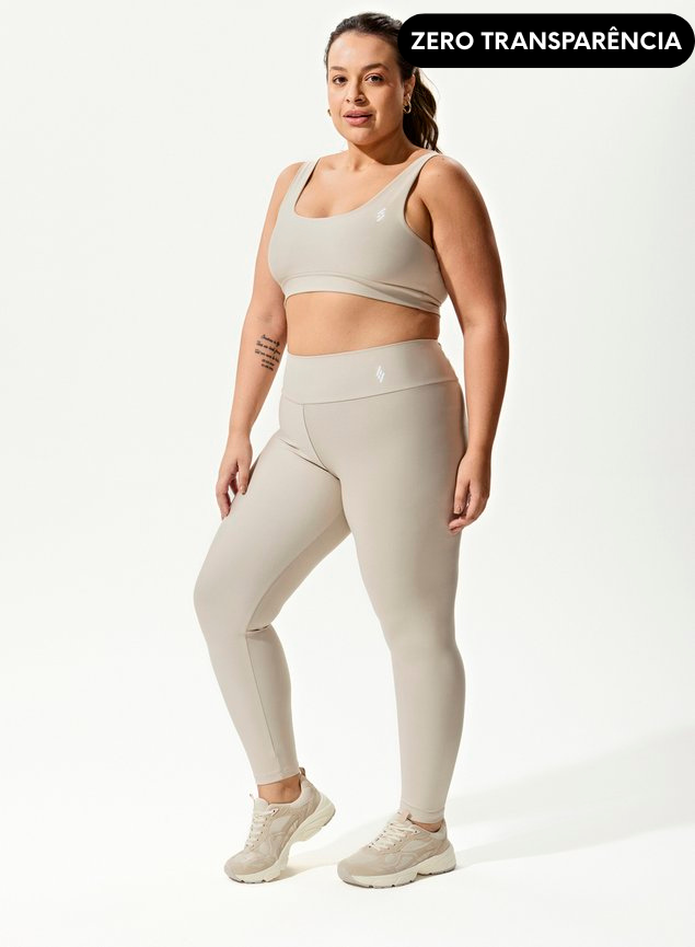Conjunto Legging Blackout +Top Decote U Bege Areia