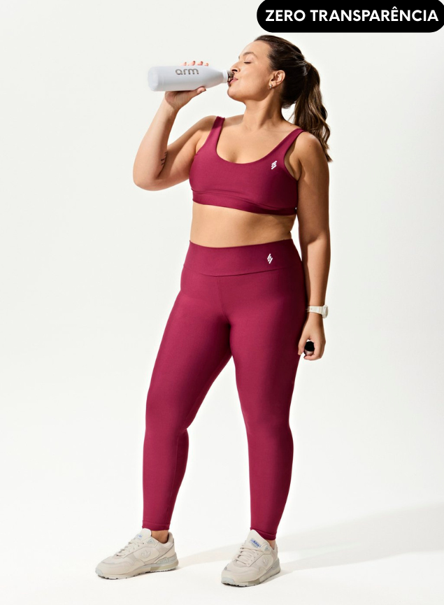 Conjunto Legging Blackout +Top Decote U Vermelho Cereja