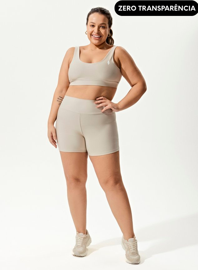 Conjunto Short Blackout +Top Decote U Bege Areia