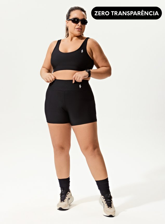 Conjunto Preto Short Bolso Blackout +Top Decote U