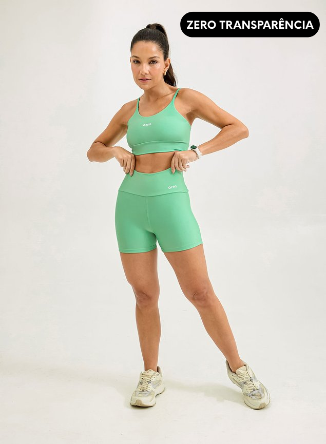 Conjunto feminino fitness short + top mint verde