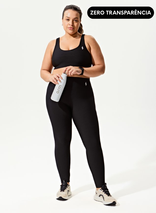 Conjunto Preto Legging Bolso Blackout +Top Decote U
