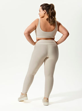 Conjunto Legging Blackout +Top Decote U Bege Areia