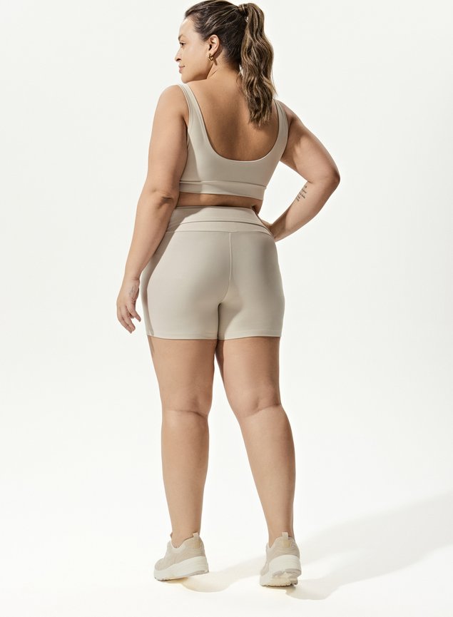 Conjunto Short Blackout +Top Decote U Bege Areia