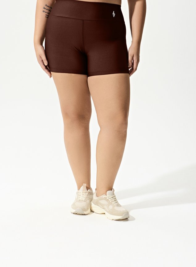 Conjunto Short Blackout +Top Decote U Marrom Avelã