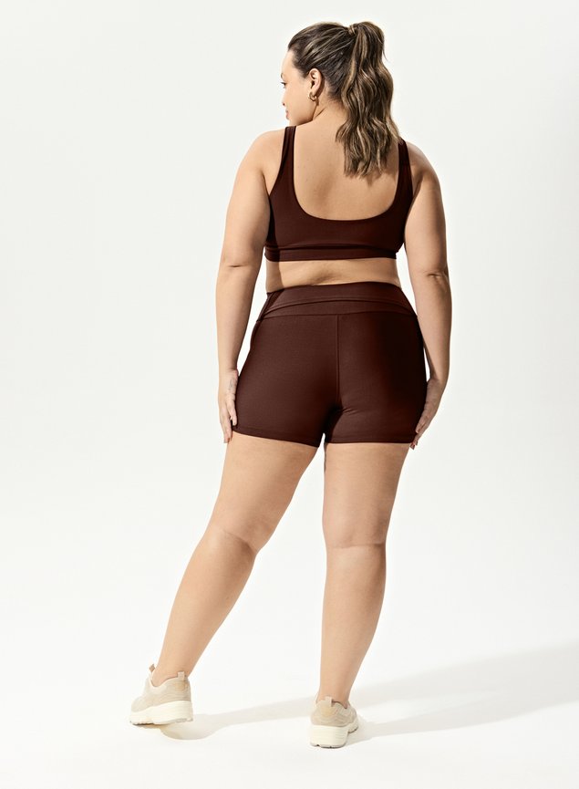 Conjunto Short Blackout +Top Decote U Marrom Avelã