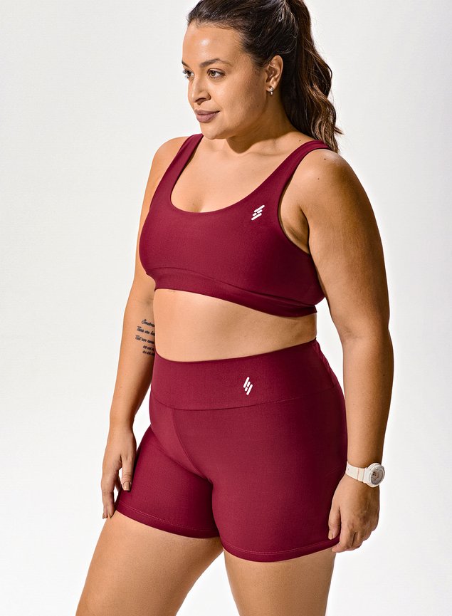 Conjunto Short Blackout +Top Decote U Vermelho Cereja