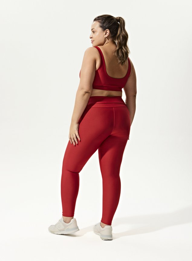 Conjunto Legging Blackout +Top Decote U Vermelho Tomate