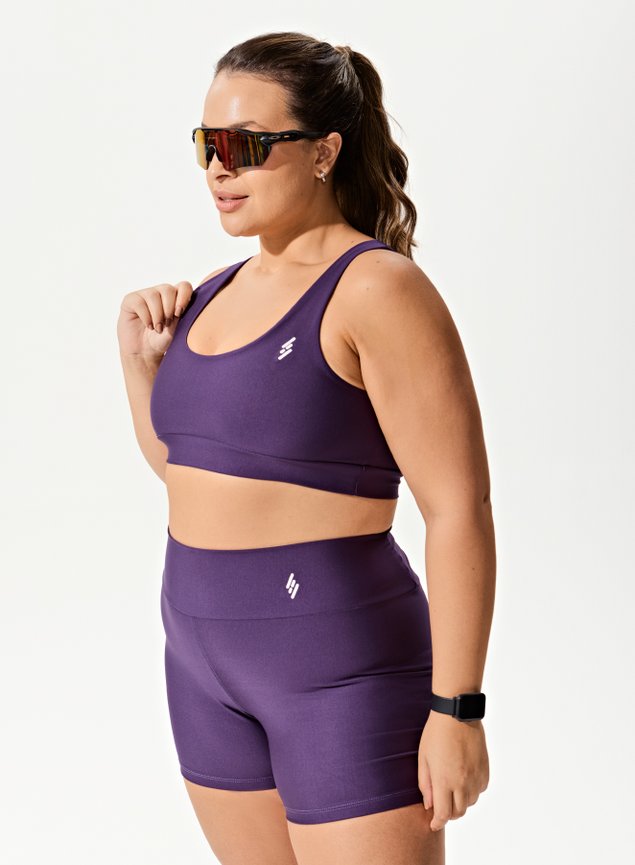 Conjunto Roxo Short Bolso Blackout +Top Decote U Mirtilo